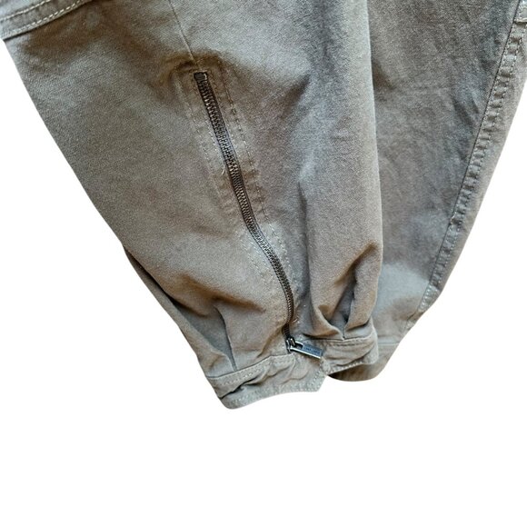 Zara Surplus Khaki Cargo Pants Zipper Cuffs Pockets Relaxed Fit Outdoor Boho SM - Picture 3 of 8